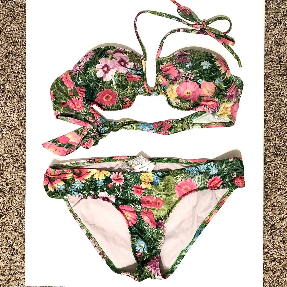 Zara Floral Printed Retro Bikini Swimsuit